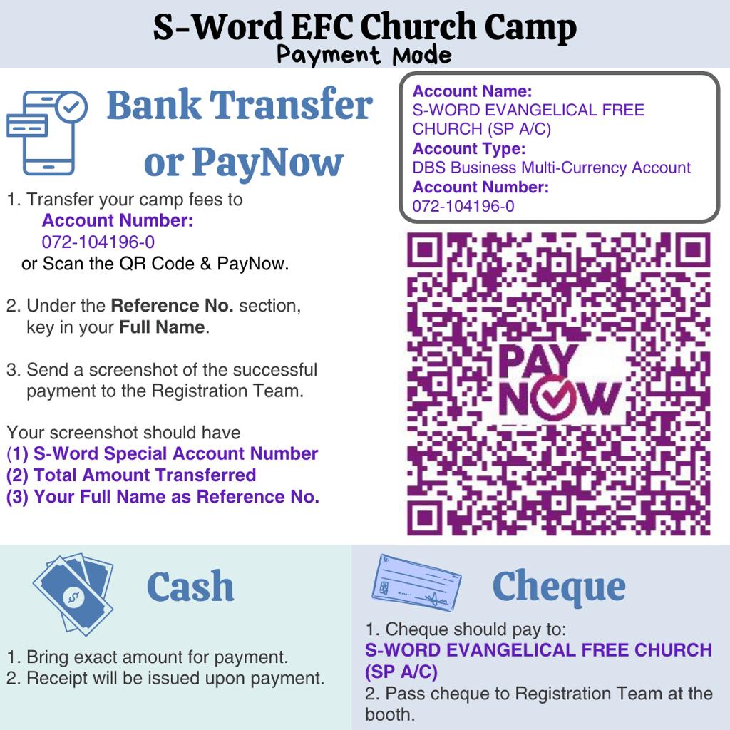 S-Word EFC church camp payment mode.